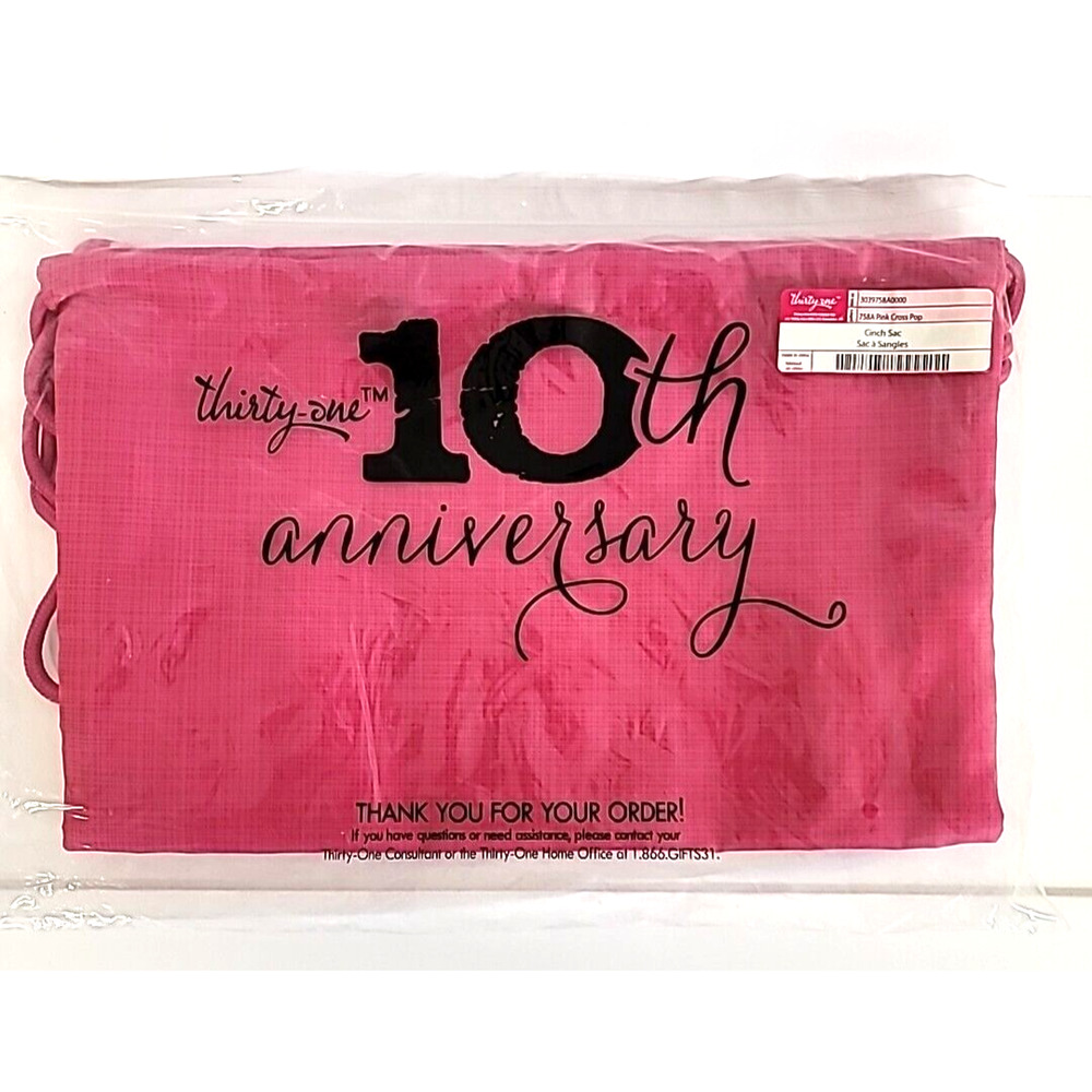 Thirty One Cinch Sac Pink Cross Pop 10th Anniversary -New in Package